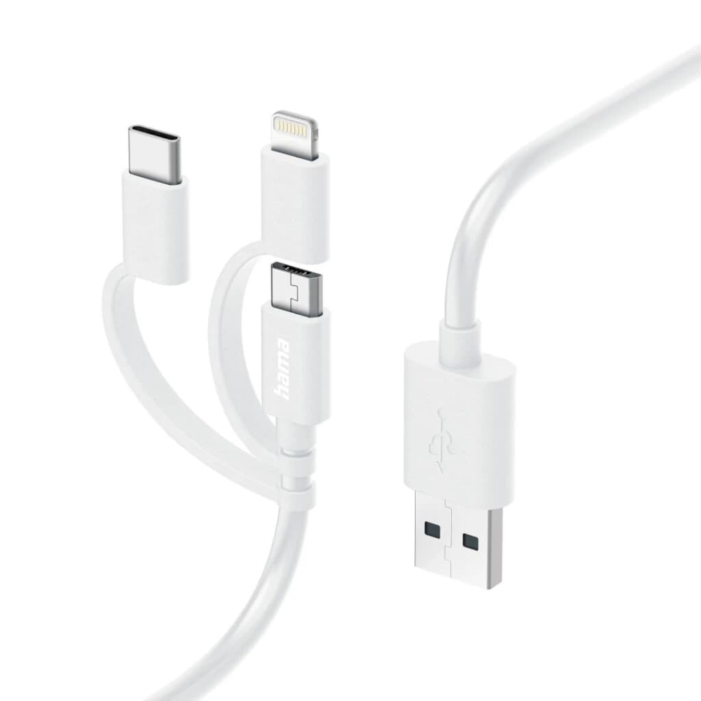 Hama 3in1 Multi-oplaadkabel USB-A - Micro-USB USB-C En Lightning 1,0 M Wit - foto 1