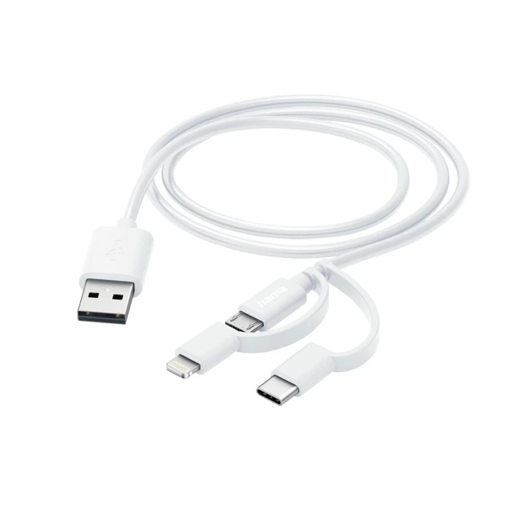 Hama 3in1 Multi-oplaadkabel USB-A - Micro-USB USB-C En Lightning 1,0 M Wit - foto 2