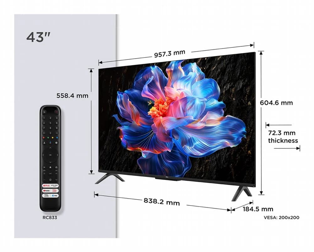 TCL 43P69K 43" | 4K UHD Smart TV | Google TV | Dolby Vision | Zwart - foto 3