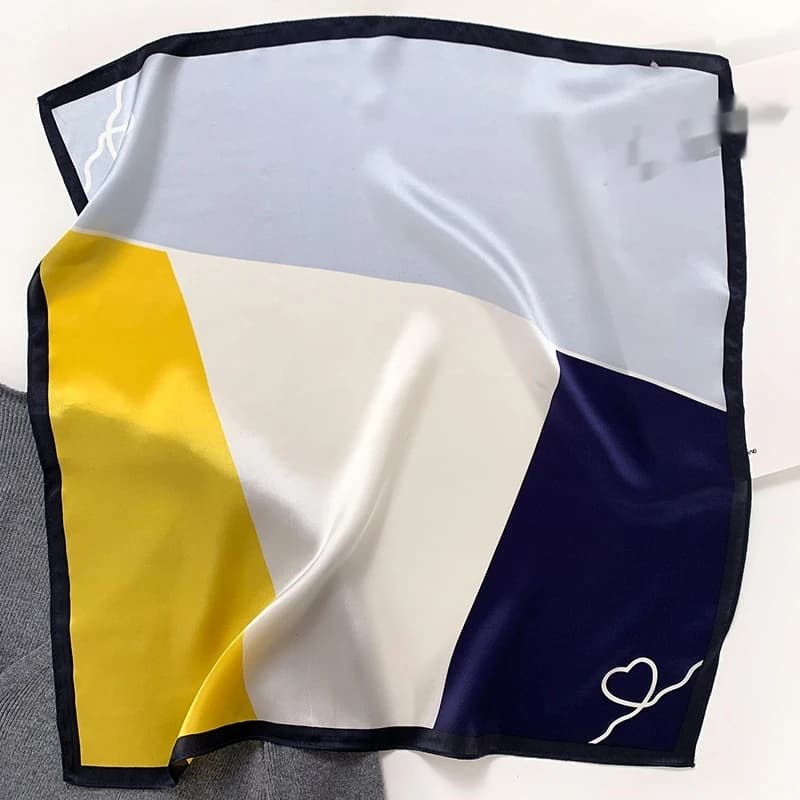 Zijden haarband sjaal 53x53 cm in geel met lichtblauw