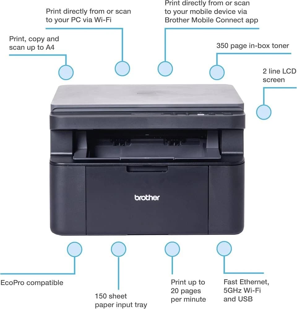 Brother DCP-L1640W | A4 | 600 × 600 DPI | Wi-Fi | Zwart-wit Multifunctionele Laserprinter - foto 2