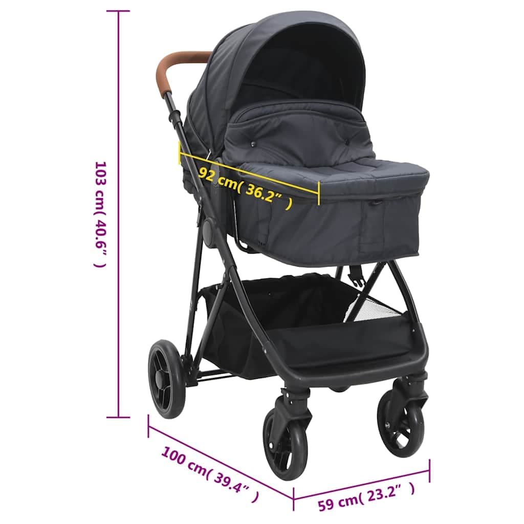 vidaXL Kinderwagen 2-in-1 staal antracietkleurig - foto 10
