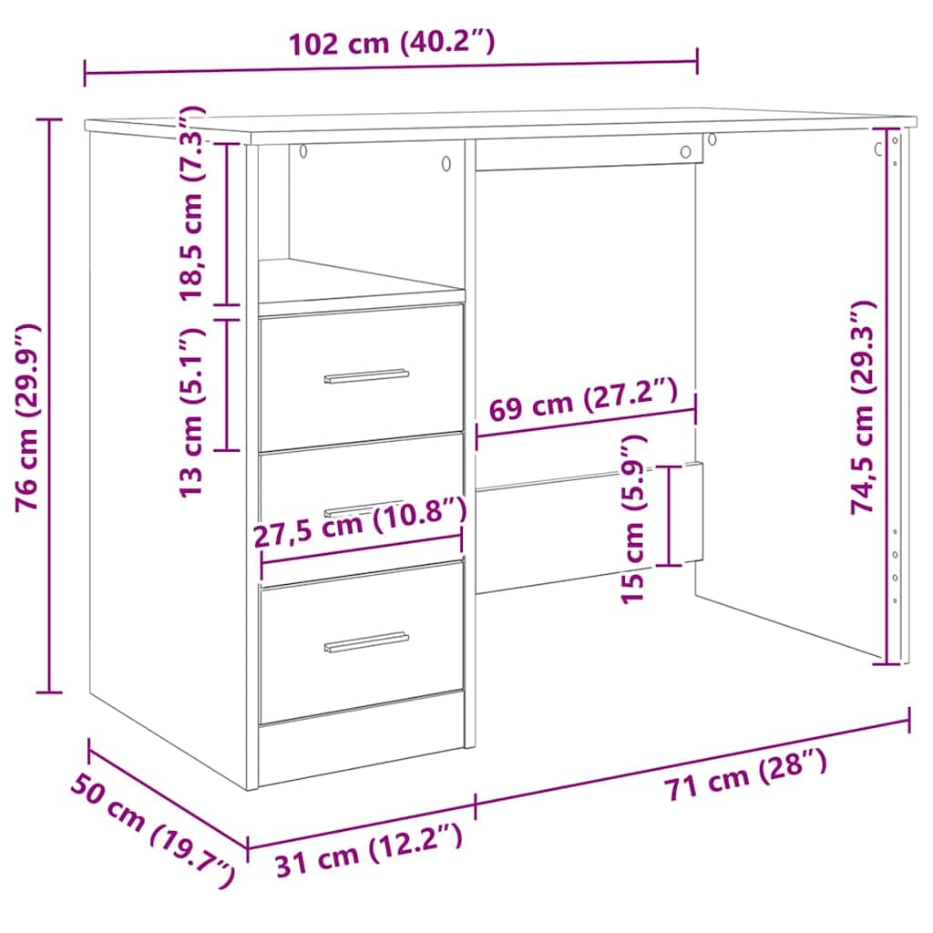 vidaXL Bureau lades eikenkleurig - foto 11