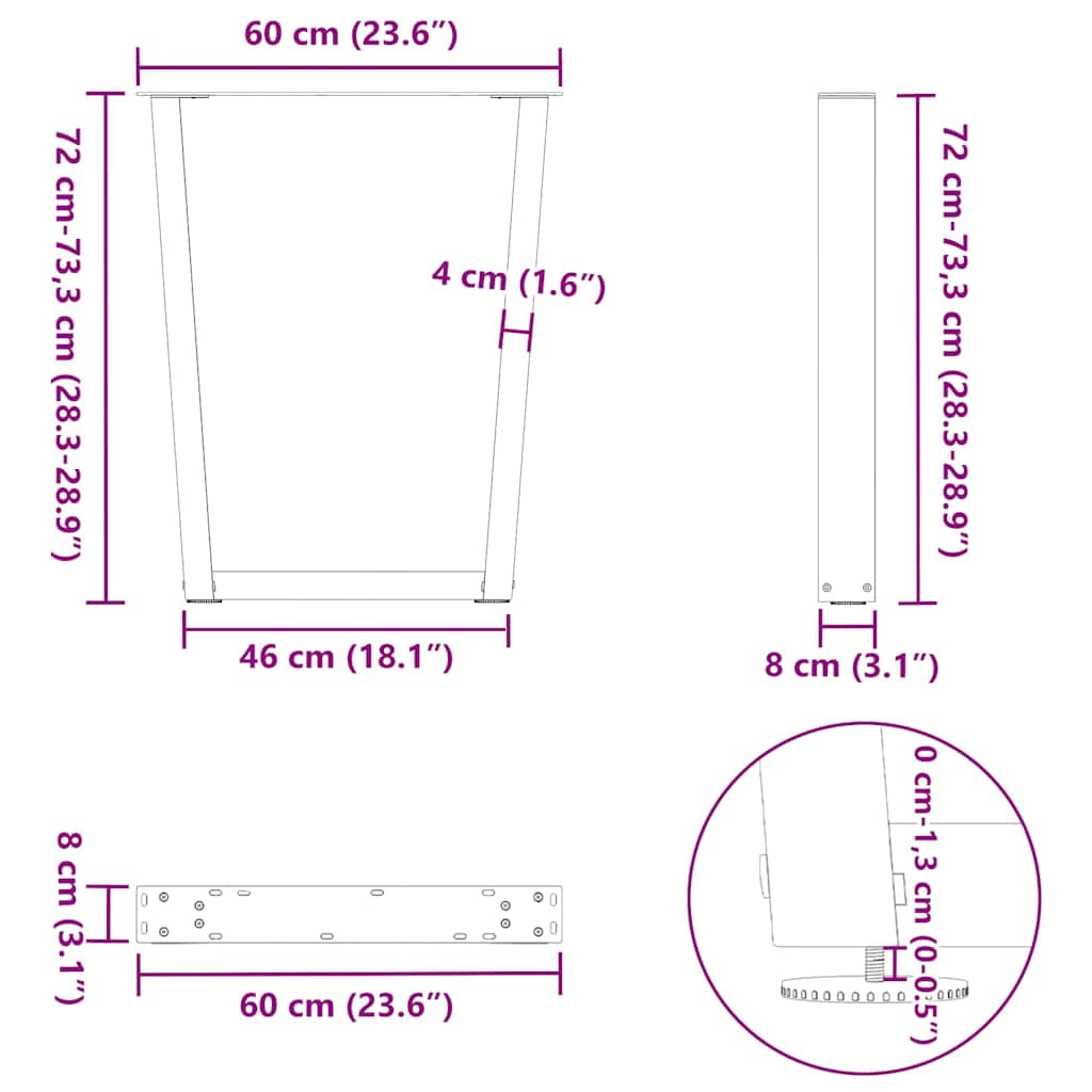 vidaXL Eettafelpoten V-vormig 60x(72-73,3) cm - foto 10