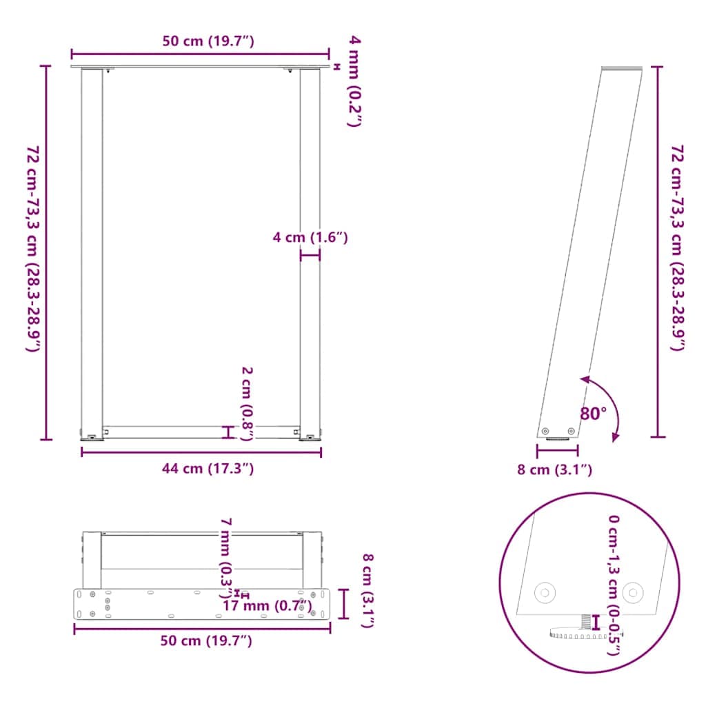 vidaXL Eettafelpoten U-vormig 50x(72-73) cm - foto 10