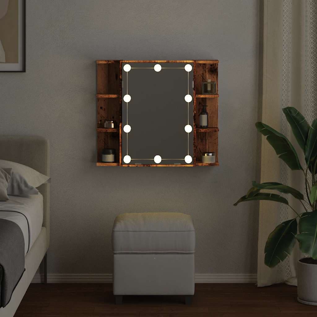 vidaXL Spiegelkast LED-verlichting oud houtkleurig - foto 4