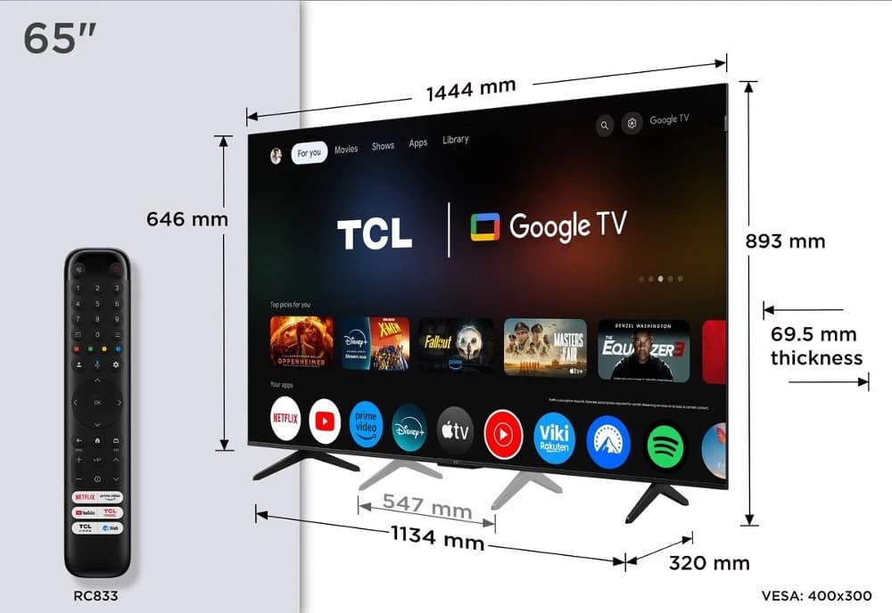 TCL 65P71K 65" | 4K QLED Smart TV | Google TV | Dolby Vision | Zwart - foto 5