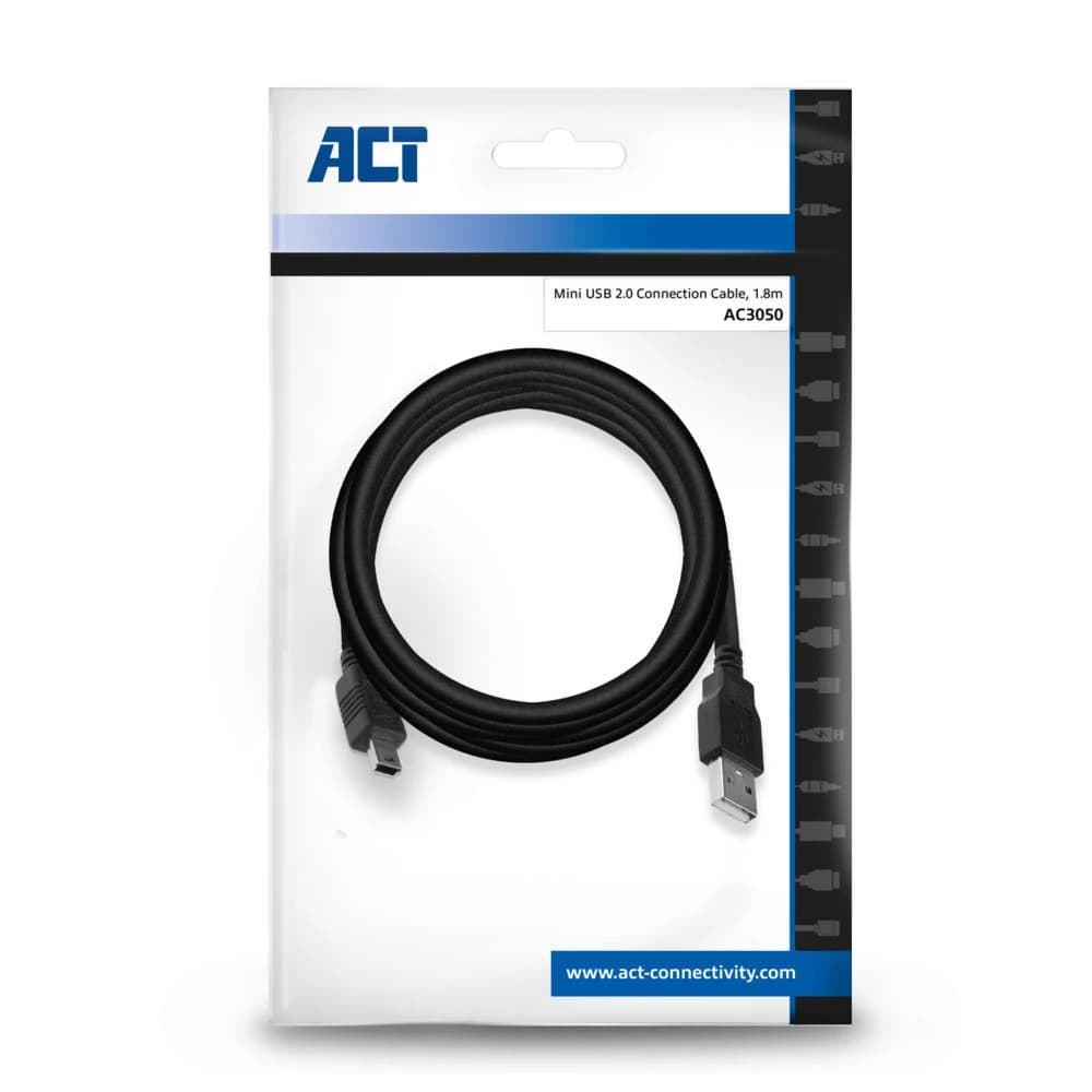 ACT AC3050 | USB 2.0 Kabel | USB-A naar Mini-USB-B | 1.8m | Zwart - foto 2