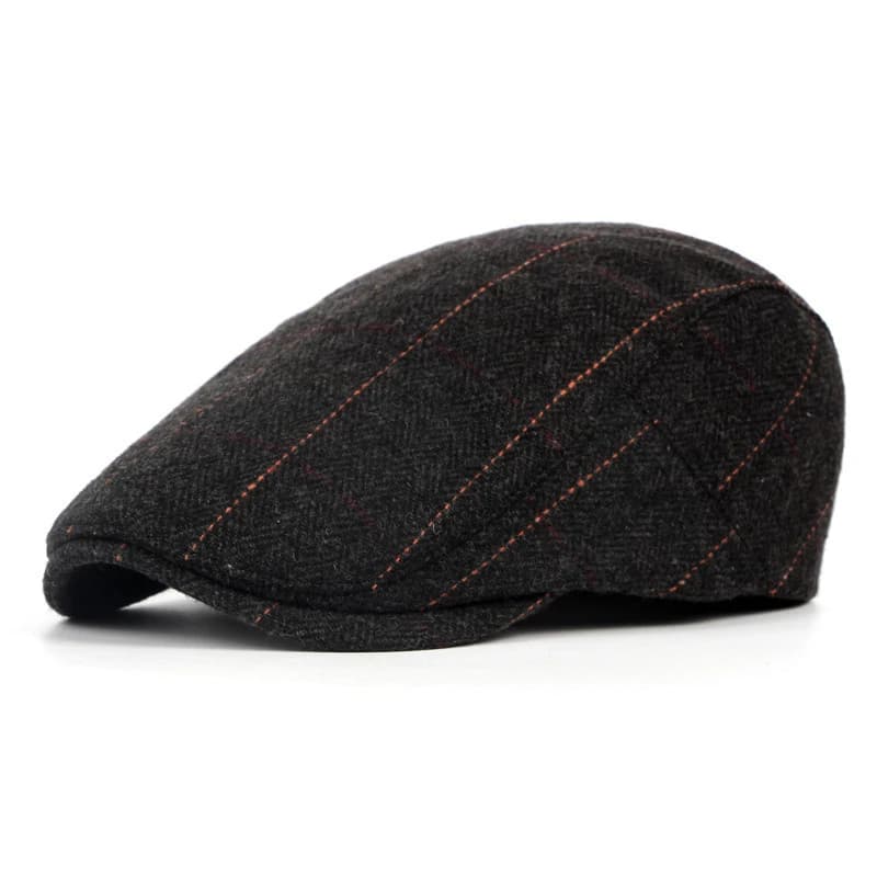 Heren baret van wol met strepen in zwart