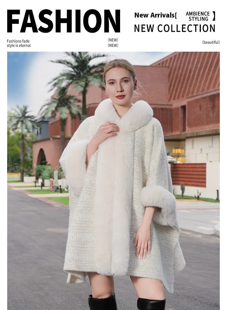 Witte gebreide cardigan met bontkraag, detail bontkraag
