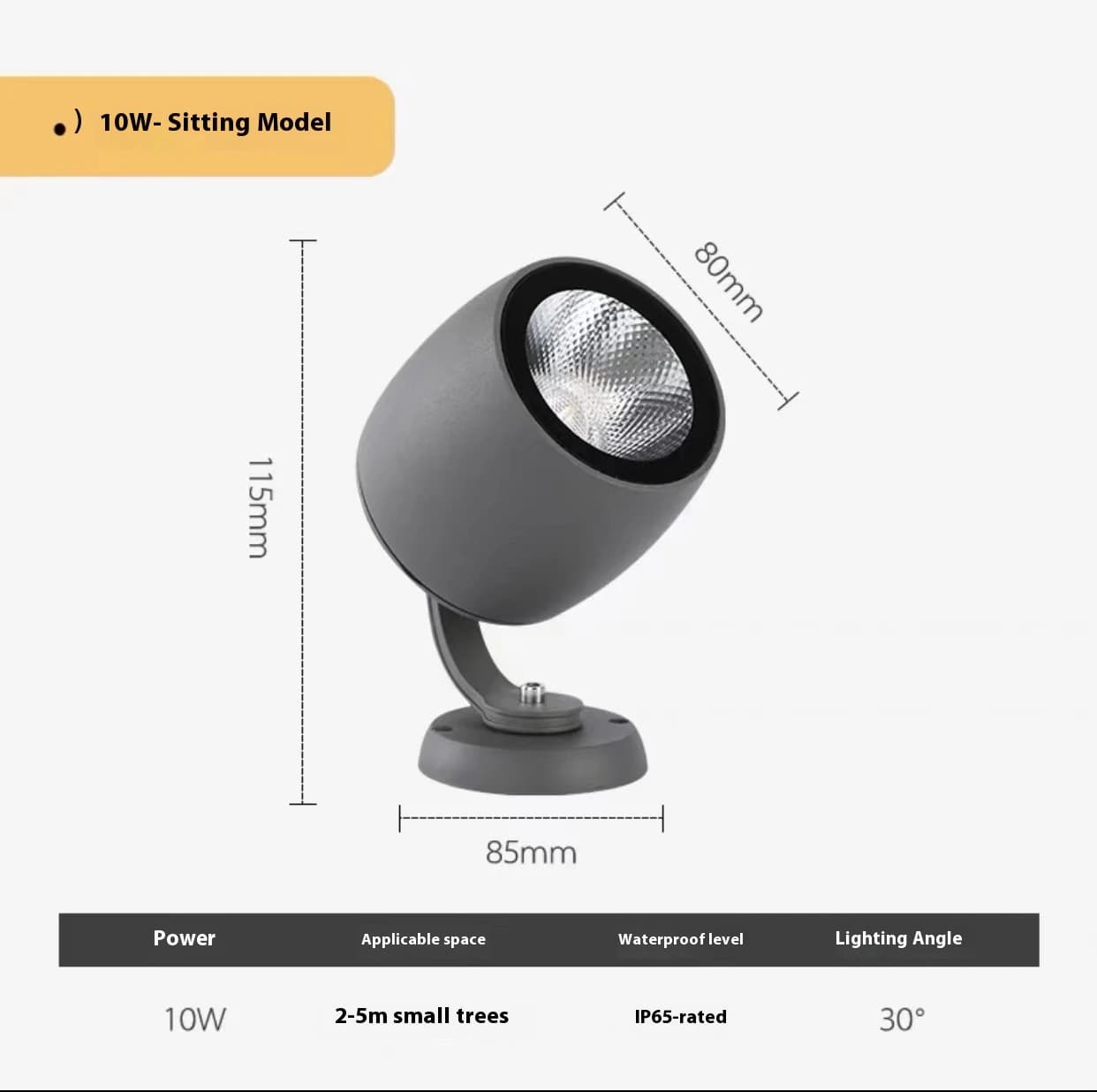 Ronde COB buitenlamp met grondpin, zandgrijs
