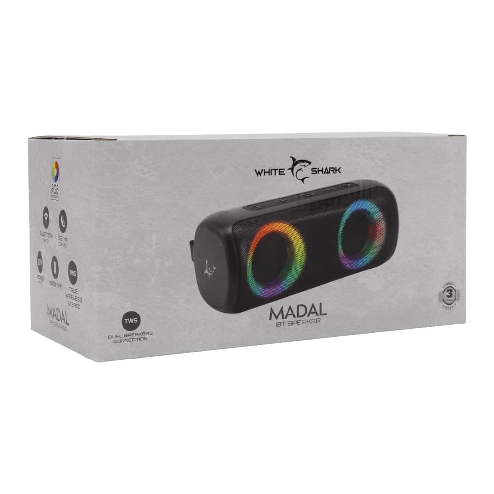 White Shark GBT-876 MADAL speaker met RGB-verlichting in donkere omgeving