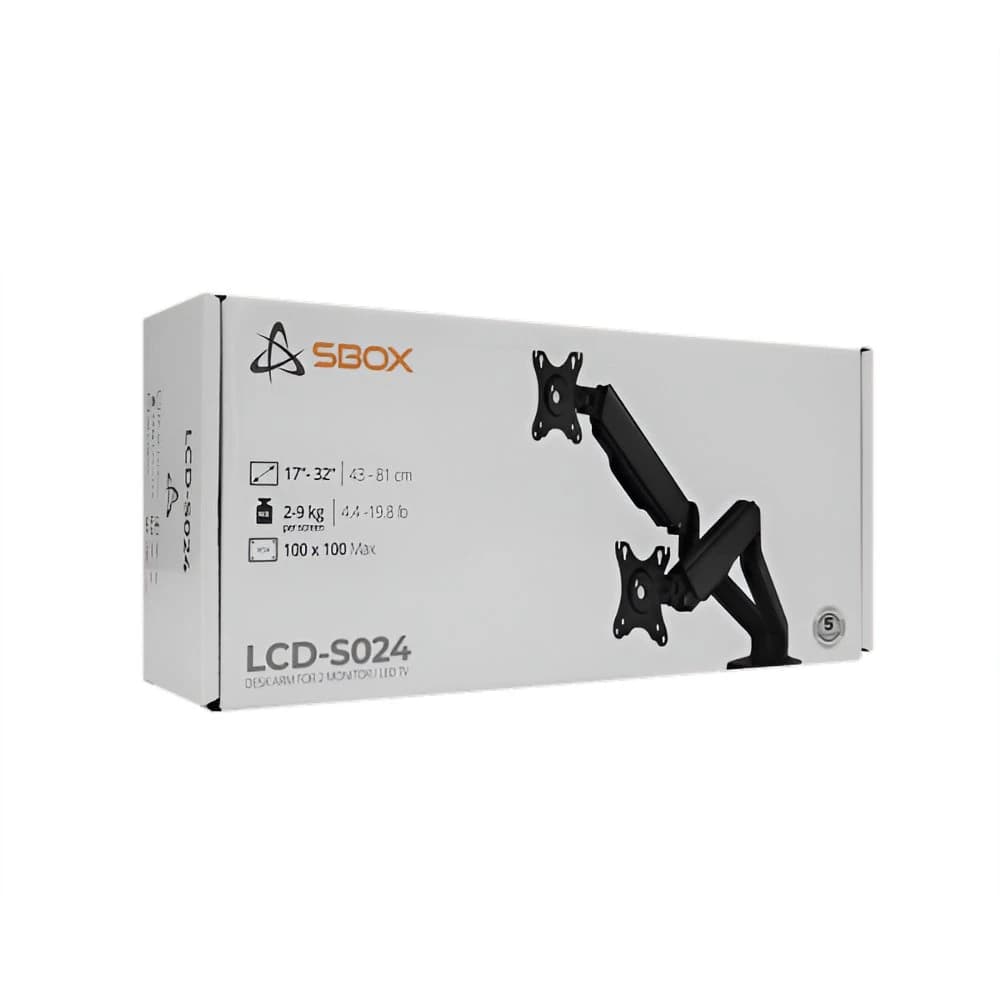 SBOX Flex LCD-S024-2 | Verstelbare Monitor-bureaubeugel | Tot 32" | Max 9kg | VESA 100x100 | 2 Monitoren - foto 10