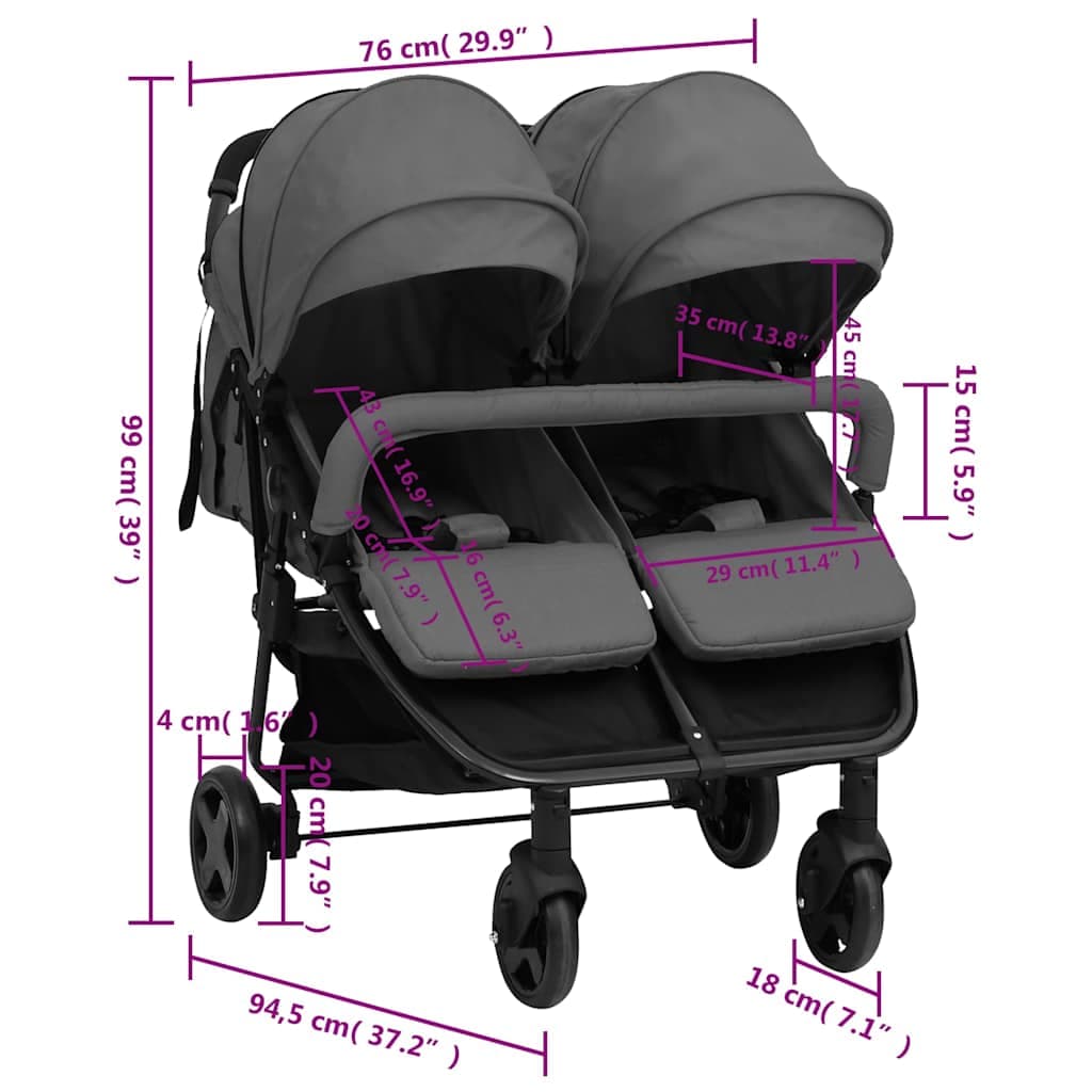 vidaXL Tweelingbuggy staal - foto 11